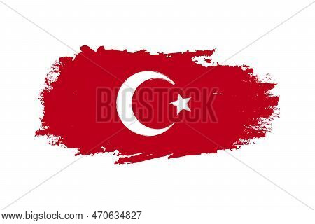 Turkey Flag Paint Brush Strokes Isolated On White Background. Creative Turkey National Country Flag 