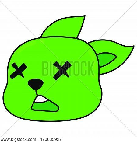 Green Head Is Unconscious, Vector Illustration Carton Emoticon. Doodle Icon Drawing