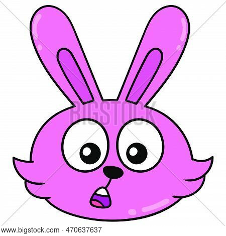 Pink Rabbit Head Gawking In Surprise, Vector Illustration Carton Emoticon. Doodle Icon Drawing