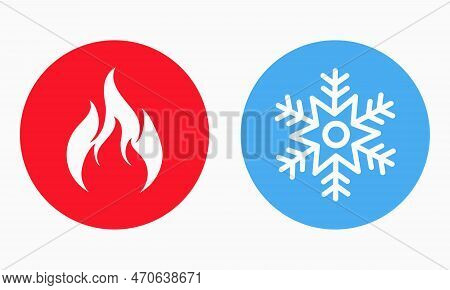 Hot And Cold Icon. Fire And Snowflake Sign. Heating And Cooling Button. Vector Flat Illustration