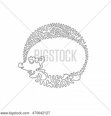 Single Curly One Line Drawing Of Cute Hedgehog Abstract Art. Continuous Line Draw Graphic Design Vec