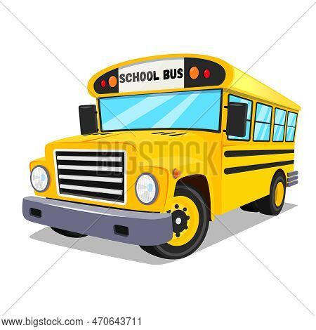 School Bus Isolated On White Background Turned Sideways To Us