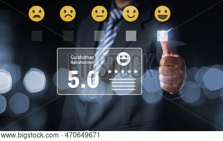 Customer Experience Concept, Best Excellent Services For Satisfaction Present By Opened Hand Of Clie