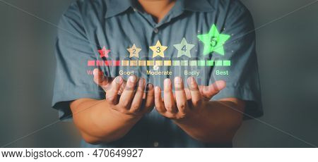 Customer Experience Concept, Best Excellent Services For Satisfaction Present By Opened Hand Of Clie