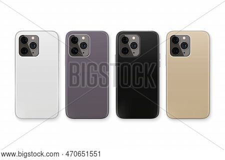 Vector 3d Realistic Smartphone Case Set. Telephone Design Template For Mockup. Phone Device, Back Si