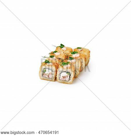 Sushi Rolls Tori In Tempura Isolated On A White Background