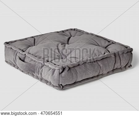 Soft Gray Velour Seat Cushion With Piping And Handle