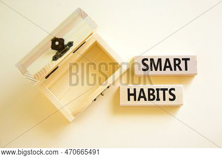Smart Habits Symbol. Concept Words Smart Habits On Wooden Blocks. Beautiful White Table White Backgr