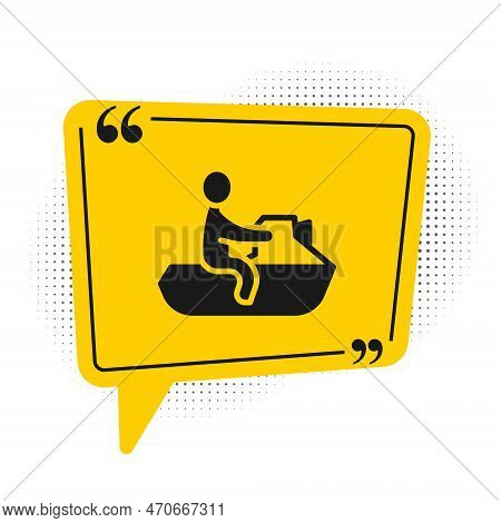 Black Jet Ski Icon Isolated On White Background. Water Scooter. Extreme Sport. Yellow Speech Bubble 