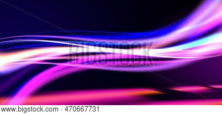 Cyberpunk Light Trails Effect, Neon Streaks, Vector Illustration
