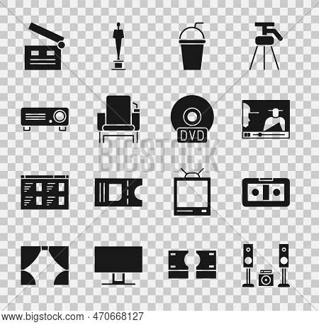 Set Home Stereo With Two Speakers, Vhs Video Cassette Tape, Online Play, Paper Glass Straw, Cinema C
