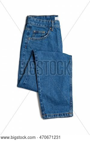 Blue Jeans Pants Isolated On White Background. Denim Background, Texture. Fashion Concept, Business,