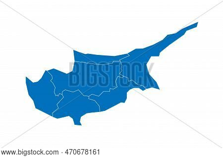 Cyprus Political Map Of Administrative Divisions - Districts. Solid Blue Blank Vector Map With White