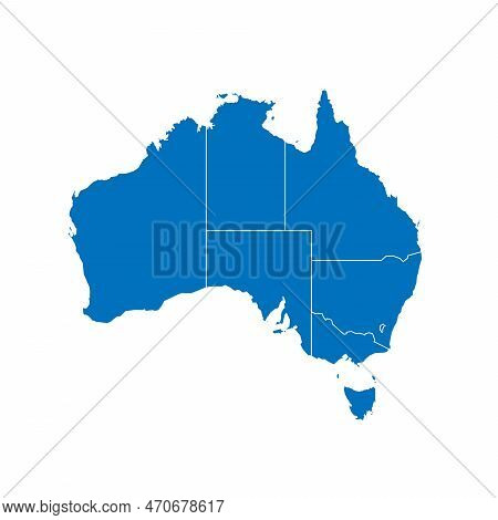 Australia Political Map Of Administrative Divisions - States And Teritorries. Solid Blue Blank Vecto