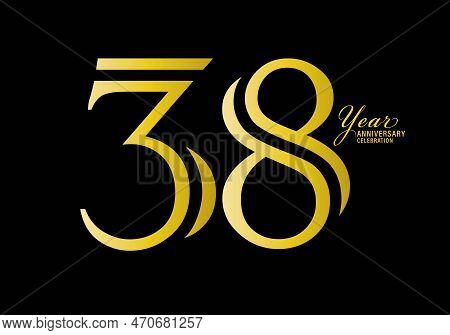 38 Years Anniversary Celebration Logotype Gold Color Vector, 38th Birthday Logo,38 Number, Anniversa