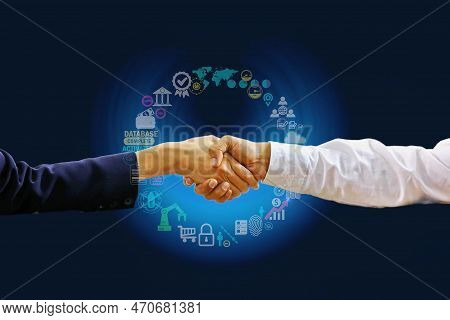 Business Men And Women Congratulate When Doing Business Together. Element Futiristic Digital Busines