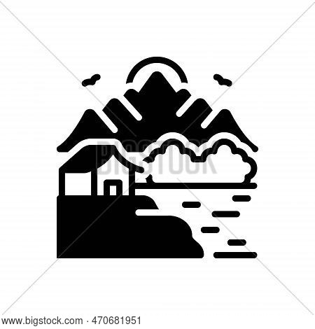 Black Solid Icon For Highland Alpine Huge Mammoth Plateau Tableland Mountain Tableland House River