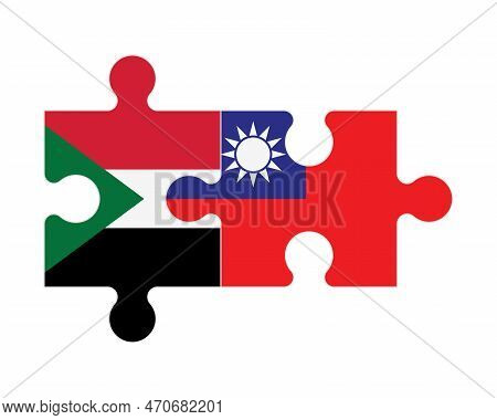Connected Puzzle Of Flags Of Sudan And Taiwan, Vector