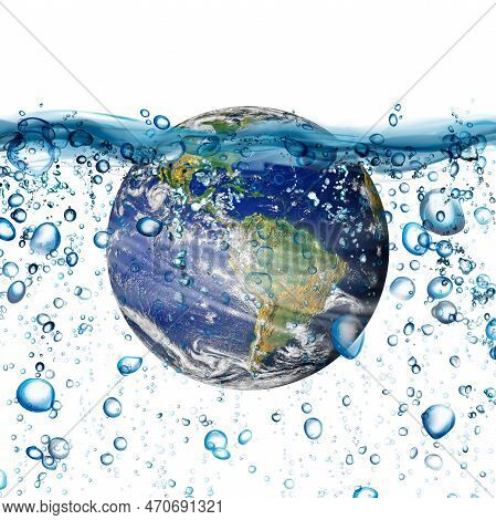 Water Scarcity Concept On Earth Isolated On White Background. Lack Of Water On The World. Earth Day 