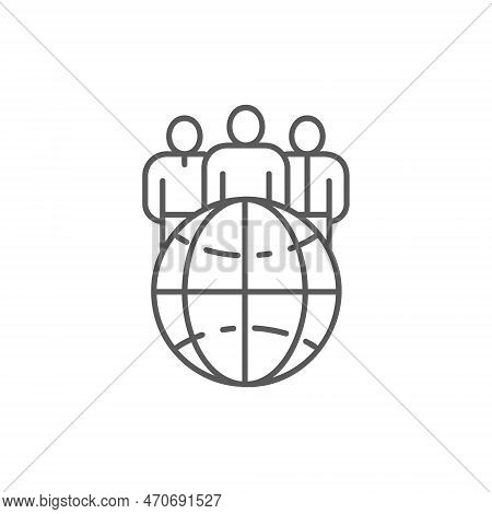 Globe Earth With Group Of People, Mationality, International Team Lineal Icon. Global Technology, In