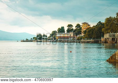 Lovran, Croatia - September 8, 2022: Adriatic Sea And Kvarner Gulf Coastline With Town Of Lovran Dis