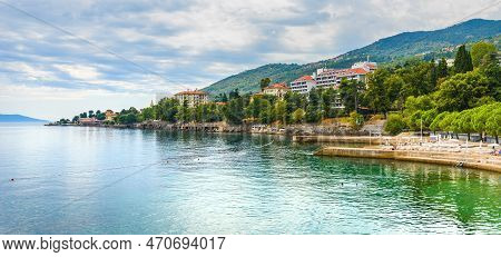 Lovran, Croatia - September 7, 2022: Adriatic Sea And Kvarner Gulf Coastline With Town Of Lovran Dis