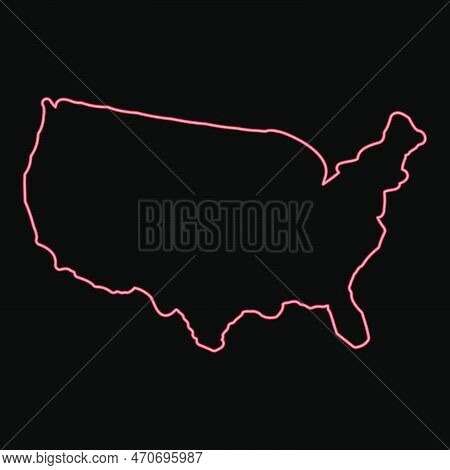 Neon Map Of America United Stated Usa Red Color Vector Illustration Image Flat Style Light