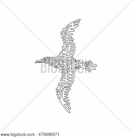 Single One Curly Line Drawing Of Cute Albatross Abstract Art. Continuous Line Drawing Graphic Design