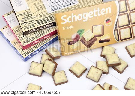 Kyiv, Ukraine - May 4, 2022 Schogetten Chocolate. Chocolate Goods Produced By Ludwig Schokolade Gmbh