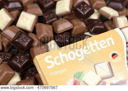 Kyiv, Ukraine - May 4, 2022 Schogetten Chocolate. Chocolate Goods Produced By Ludwig Schokolade Gmbh