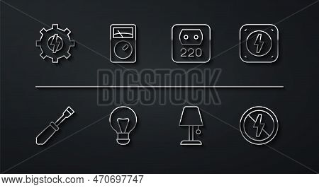 Set Line Gear And Lightning, Screwdriver, Lightning Bolt, Table Lamp, Creative Idea, Ampere Meter, M