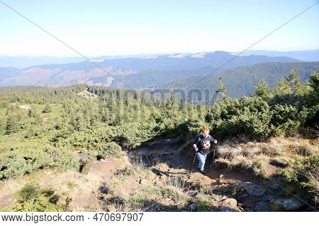 Carpathian Mountains, Ukraine - October 8, 2022 Mount Hoverla. Carpathians In Ukraine In Autumn. Tou