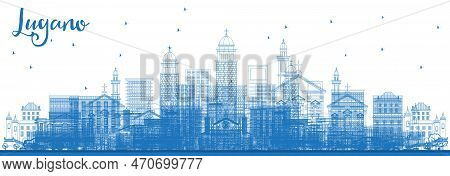 Outline Lugano Switzerland Skyline With Blue Buildings. Vector Illustration. Business Travel And Tou