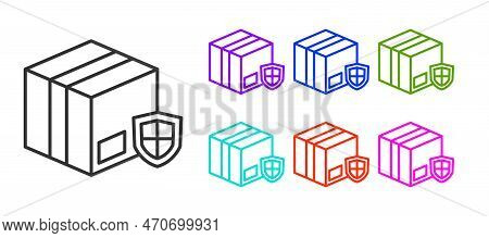 Black Line Delivery Security With Shield Icon Isolated On White Background. Delivery Insurance. Insu