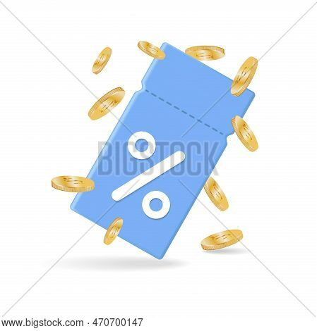 Discount Coupon With A Percentage Sign With Coins. Design Of A Cashback Voucher Card Template With A