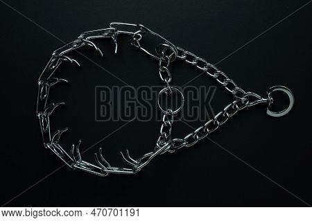 Prong Collar For Dog On Black Background