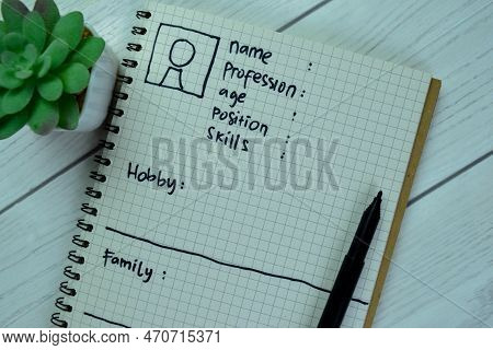 Concept Of User's Persona Write On Book Isolated On Wooden Table.
