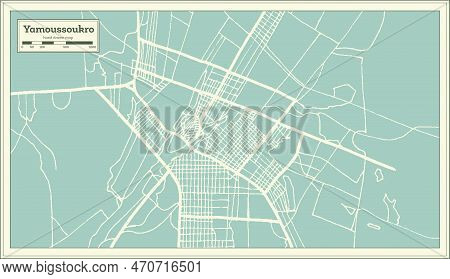 Yamoussoukro Ivory Coast City Map In Retro Style. Outline Map. Vector Illustration.