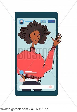 Young Man, Girl Waving Hand From Phone Screen. Flat Style, Isolated Vector Element