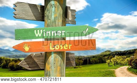Street Sign The Direction Way To Winner Versus Loser