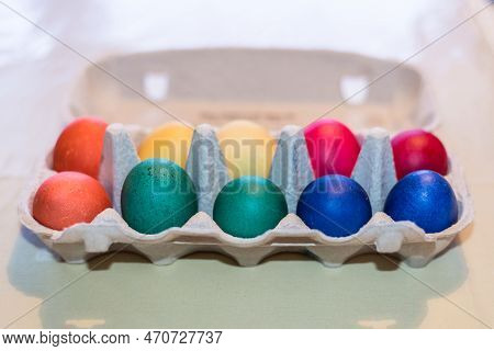 Colourful Self-dyed Easter Eggs In An Egg Carton, Germany