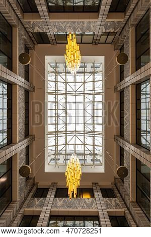 Wroclaw, Poland - April 2022: Beautiful Huge Skylight At Roof Of Renoma Shopping Mall