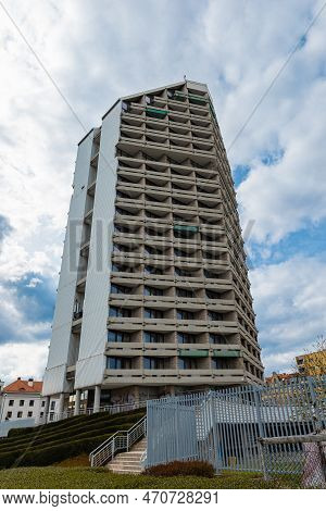 Wroclaw, Poland - April 2022: Cityscape Of Big Old Skyscrapers 