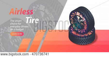 Airless Tire Concept. Landing Page Design, Graphic Element For Website. Machine Part, Transport And 