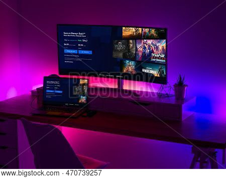 February 14, 2023 - Kansas City, Mo - Disney Plus Login Screen On A Wide Screen Computer Monitor And