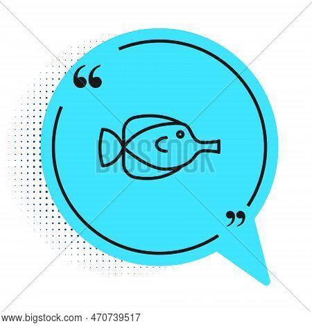 Black Line Butterfly Fish Icon Isolated On White Background. Blue Speech Bubble Symbol. Vector