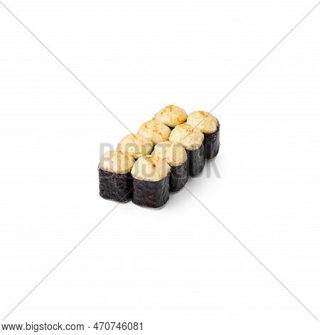 Set Baked Sushi Rolls Crabstick Rolls White Background Isolated