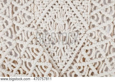 Close Up Of Macramé Wall Hanging Pattern, A Form Of Textile Produced Using Knotting Techniques