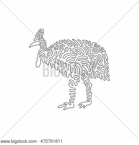 Single Curly One Line Drawing Of Cute Standing Cassowary Abstract Art. Continuous Line Draw Graphic 