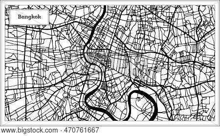 Bangkok Thailand City Map In Black And White Color. Outline Map. Vector Illustration.